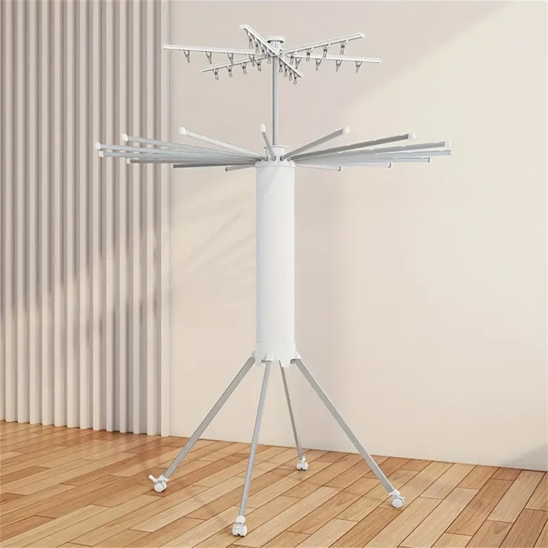 Foldable 360° Rotating Clothes Drying Rack – Space-Saving, Portable & Rust-Free