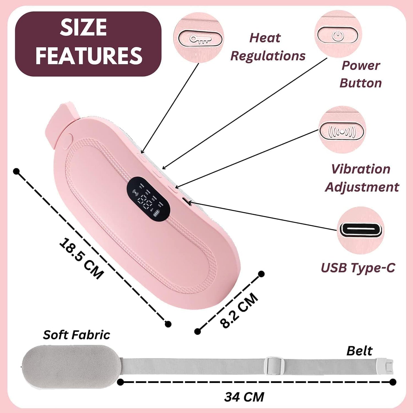 Electric Period Cramp Massager Vibrating Heating Belt