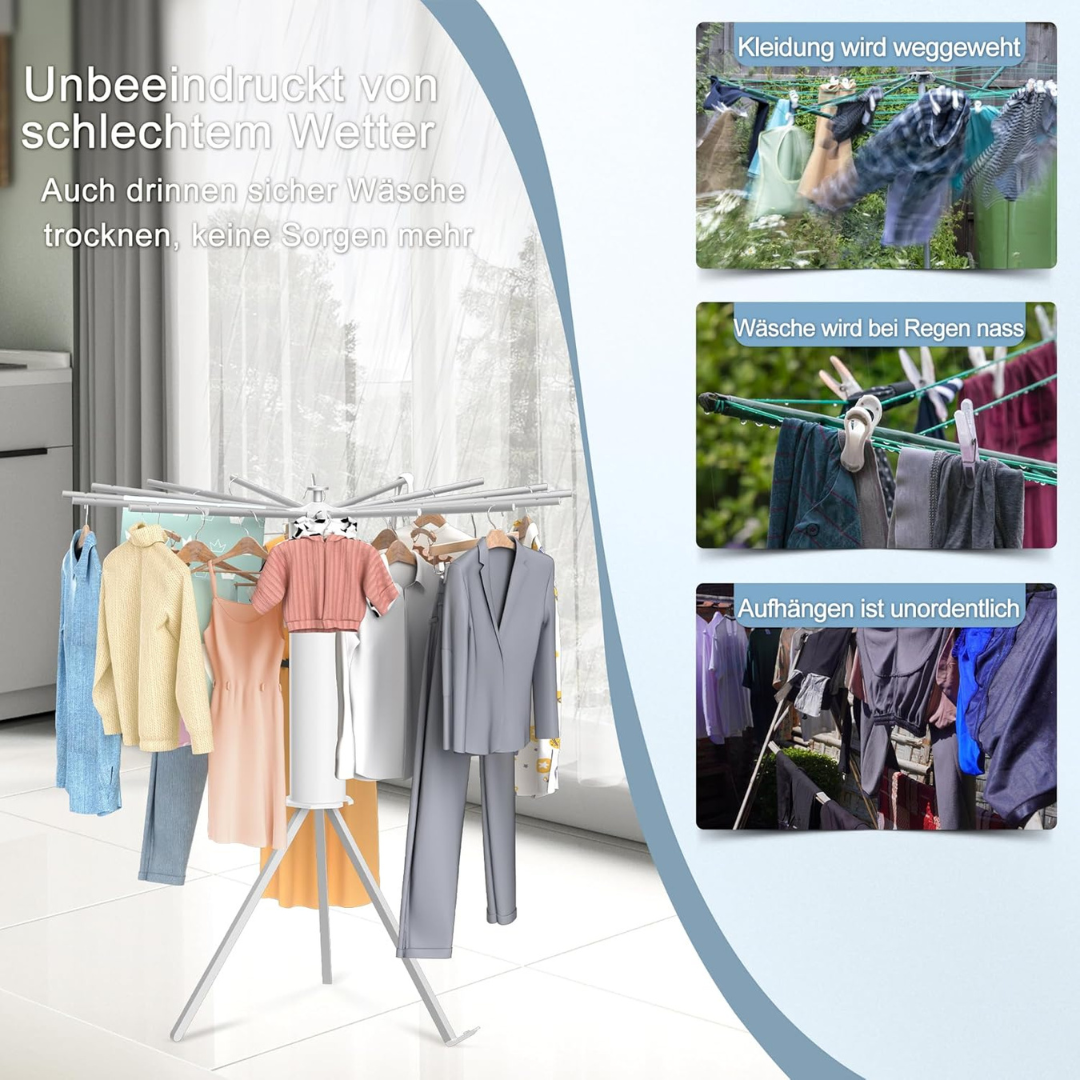 Foldable 360° Rotating Clothes Drying Rack – Space-Saving, Portable & Rust-Free