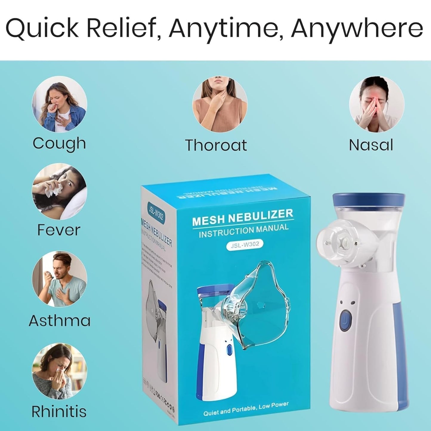 Portable Ultrasonic Mesh Nebulizer - Silent, Rechargeable & Cordless for All Ages.