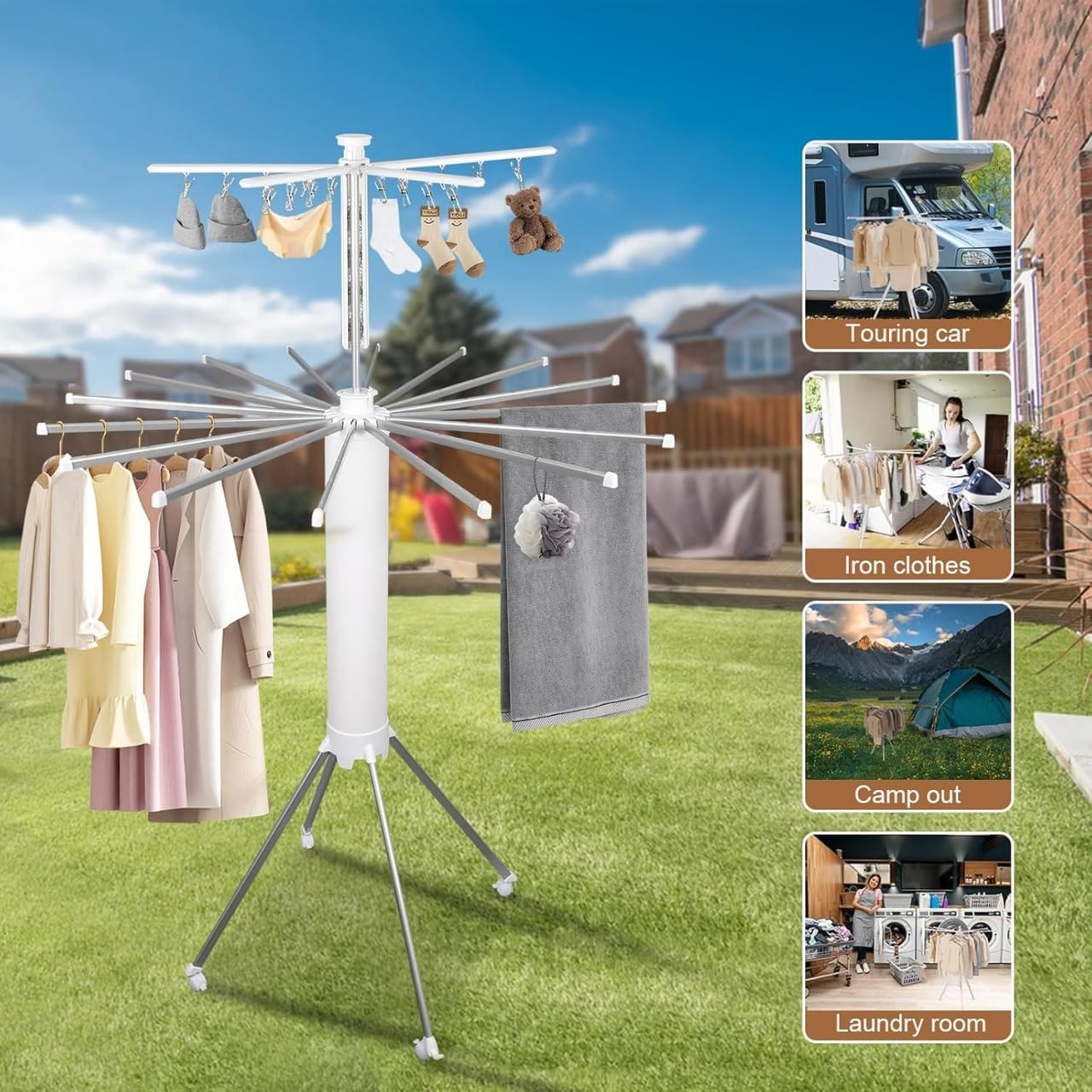 Foldable 360° Rotating Clothes Drying Rack – Space-Saving, Portable & Rust-Free
