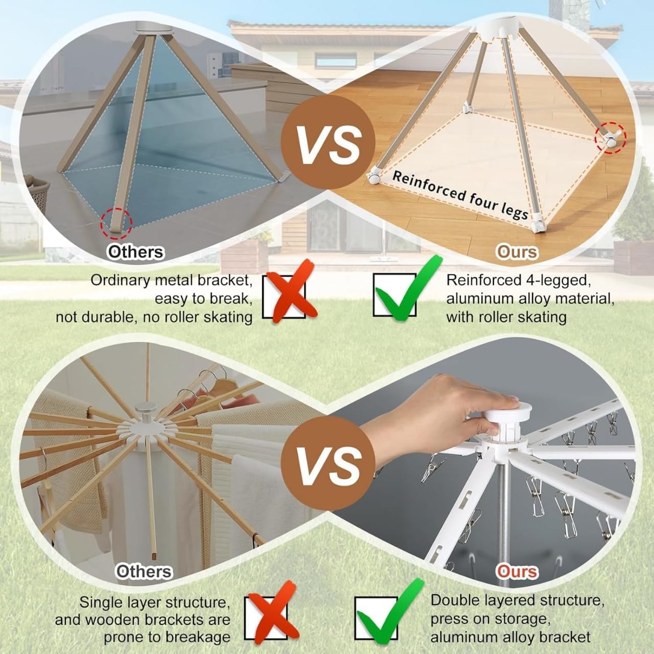 Foldable 360° Rotating Clothes Drying Rack – Space-Saving, Portable & Rust-Free