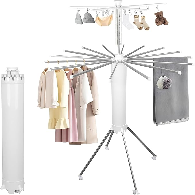 Foldable 360° Rotating Clothes Drying Rack – Space-Saving, Portable & Rust-Free