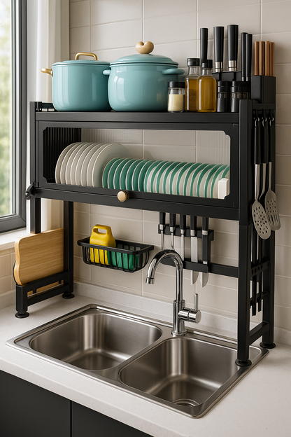 Kitchen Sink Shelf with Cabinet Door – Space-Saving Stainless Steel Organizer