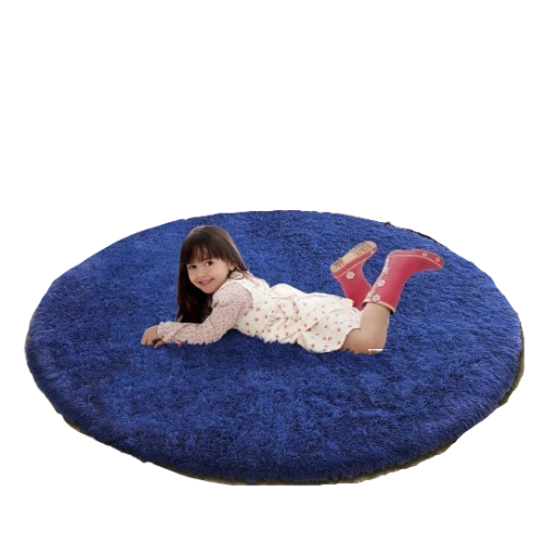Blue Fluffy Round Rug